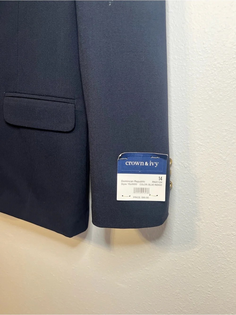 Crown & Ivy Boys Navy Blue Blazer Sport Coat Gold Button NWT 14